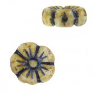 Czech flower bead 9mm Beige bronze navy blue 03000/96836